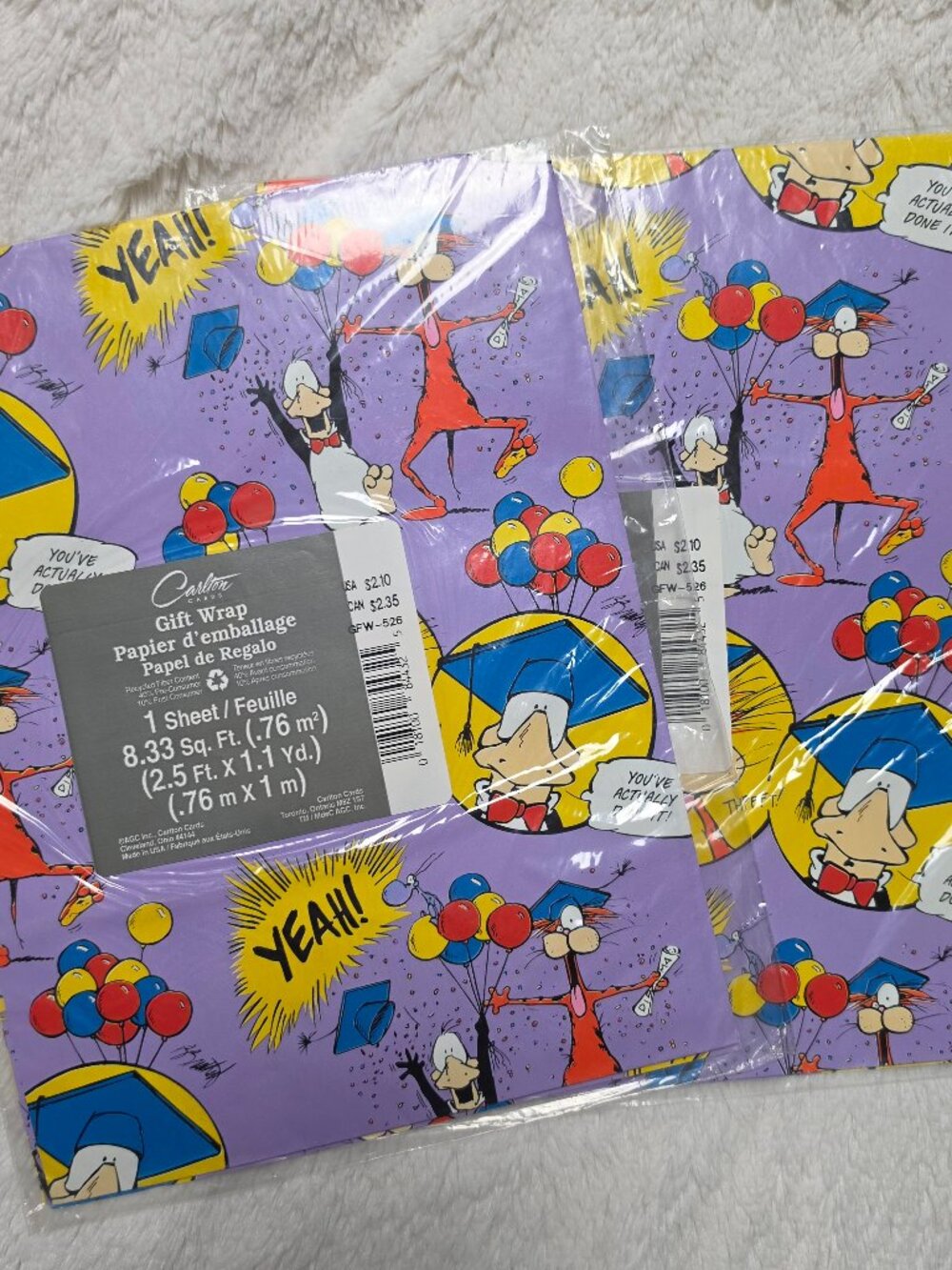 Vintage 90s Bloom County Bill The Cat Opus Graduation Gift Wrap Carlton Cards